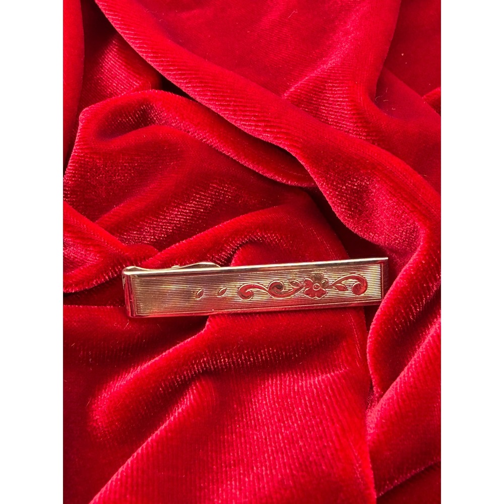 Vintage Gold Tone Etched Floral Scroll Tie Clip Mens Formal Accessory 2 Inch